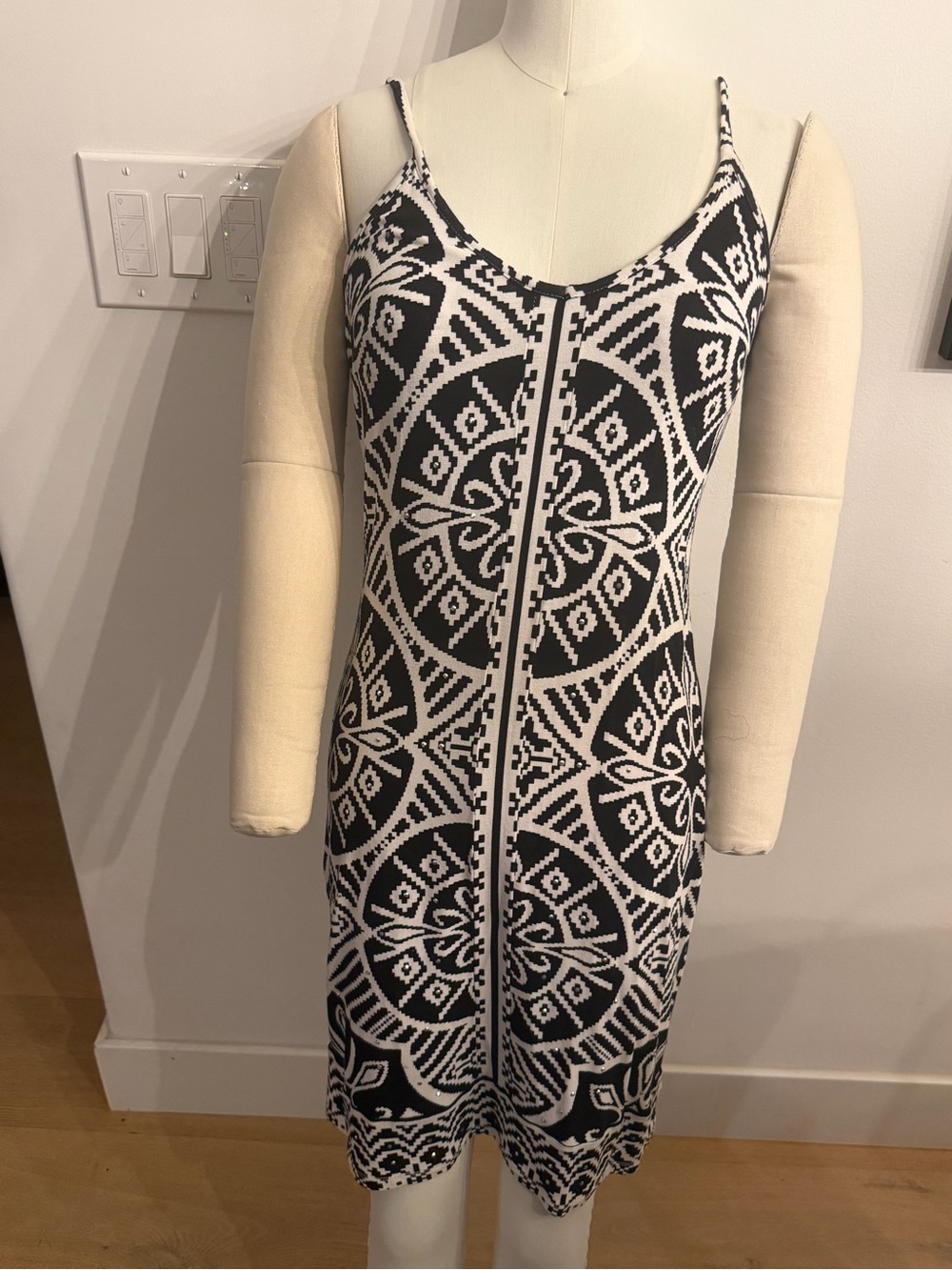 INC International Concepts Black & White Geometric Knit Mini Dress